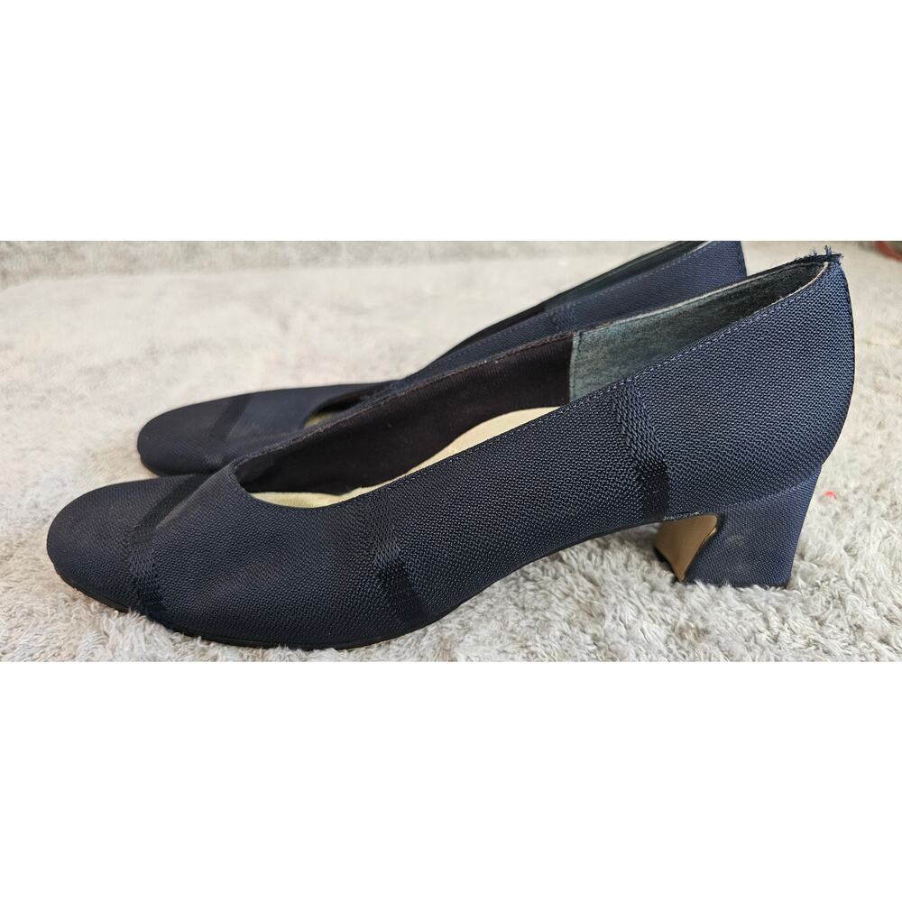 Vintage Selby Chunky Heels Fabric‎ Pumps Satin Plaid Women Size 8 Navy Office